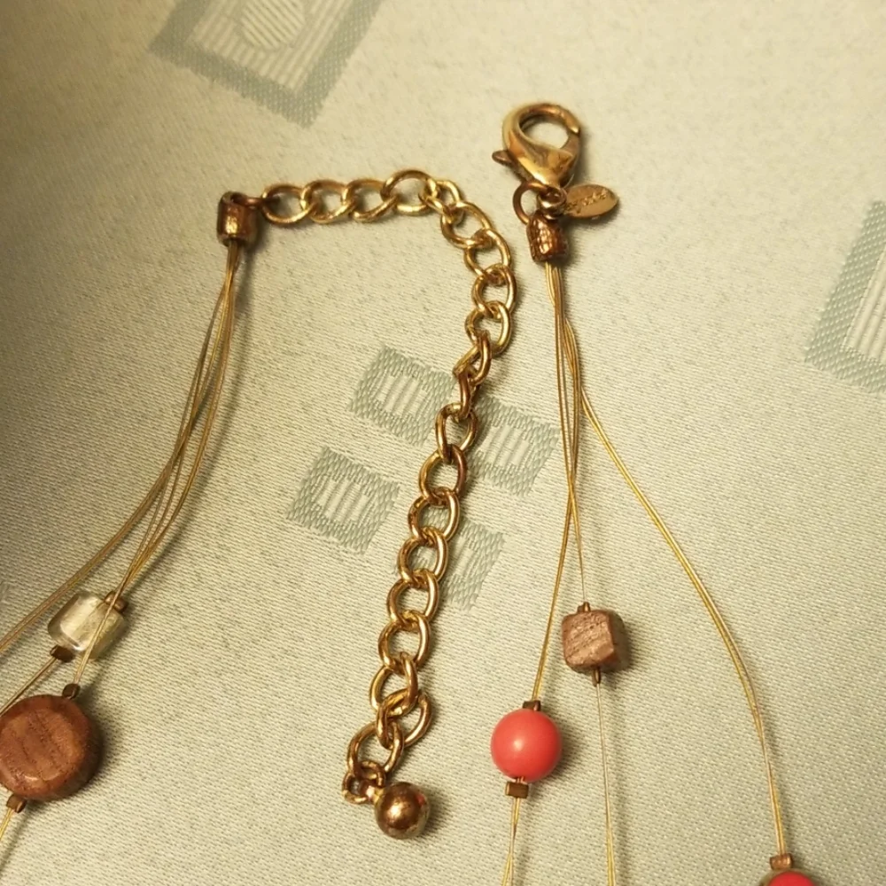 Chico's Pink & Wood Beaded Necklace